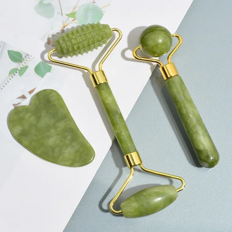Jade Roller & Gua Sha Facial Set — Natural Stone