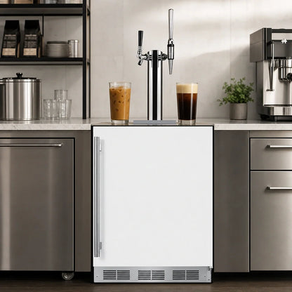 Summit Appliance 24-Inch Wide ADA-Height Coffee Kegerator with Dual Tap Tower, Flat and Nitro Dispense, White