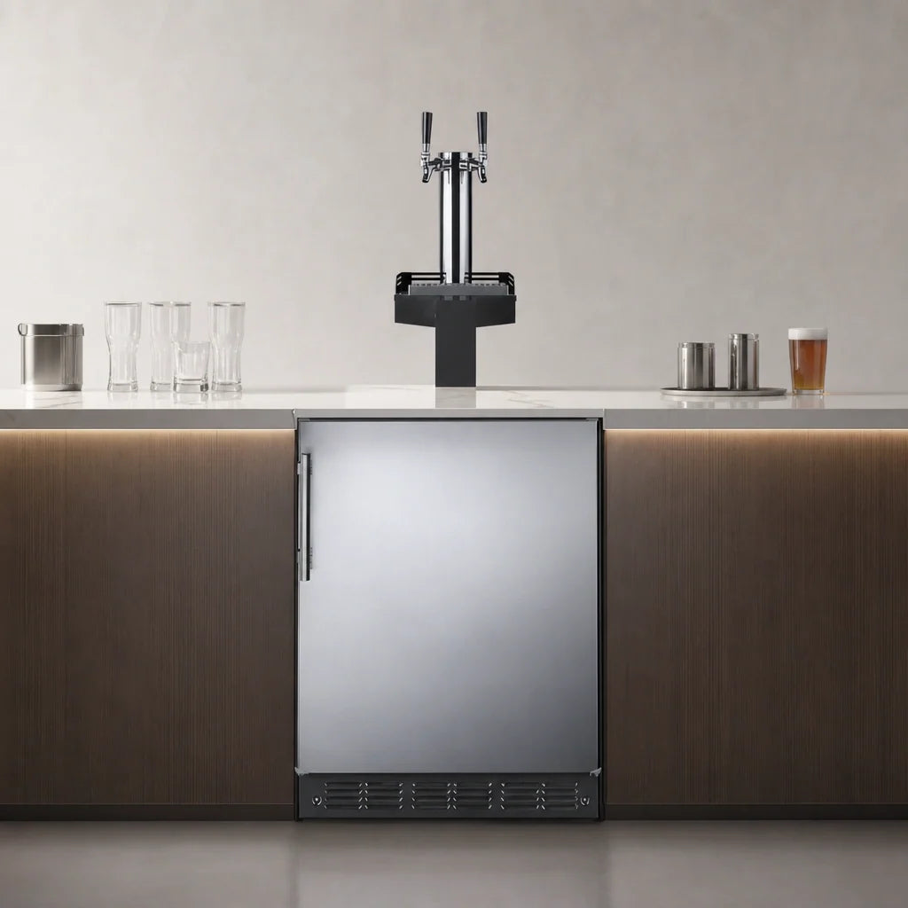 Summit Commercial Summit Appliance SBC7BRSFLTWADA Built-In Dual-Tap Beer Kegerator, ADA-Height, Floating Tap, Stainless Steel Door
