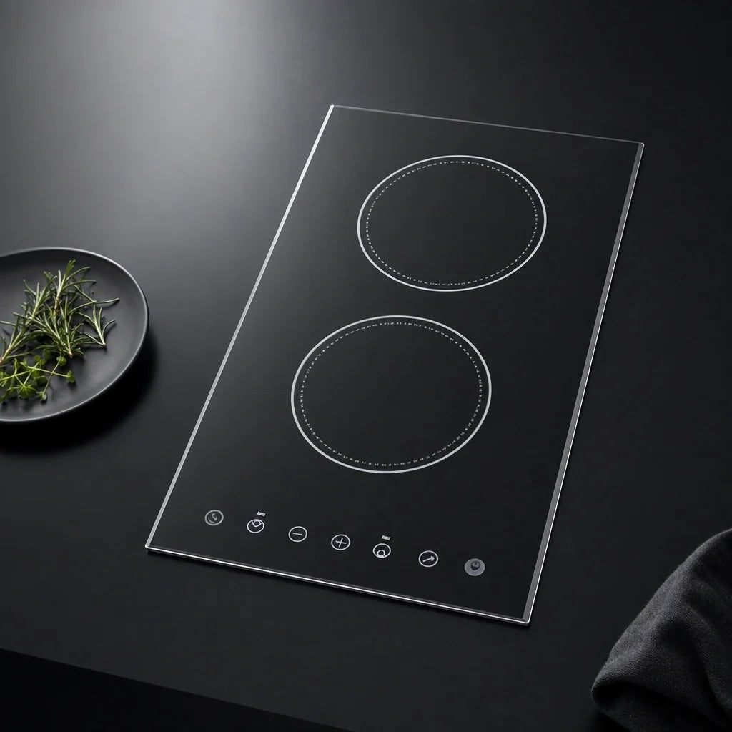 Summit Commercial CR2B15T1B 2-Burner Radiant Electric Built-In Cooktop, 1,200W Burners, Black Ceramic Glass, Digital Touch Controls