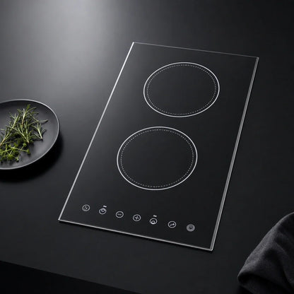 Summit Commercial CR2B15T1B 2-Burner Radiant Electric Built-In Cooktop, 1,200W Burners, Black Ceramic Glass, Digital Touch Controls