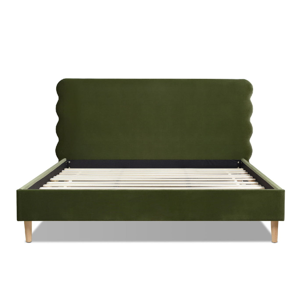 Modern Wavy Headboard Platform Bed with Upholstered Frame - White or Dark Green