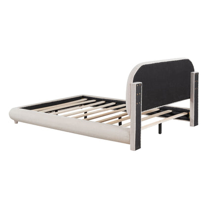 Upholstered Platform Bed with Curve-Shaped Frame - Teddy Fleece - Beige or Dark Gray