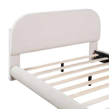 Upholstered Platform Bed with Curve-Shaped Frame - Teddy Fleece - Beige or Dark Gray