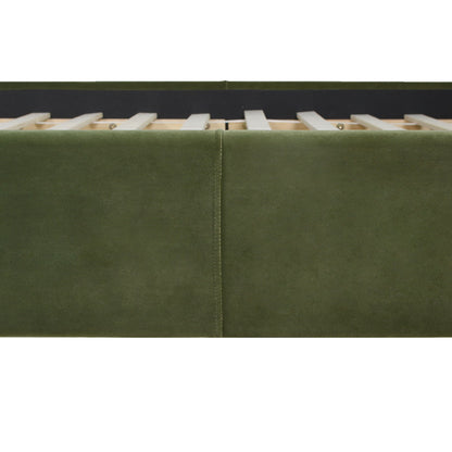 Modern Wavy Headboard Platform Bed with Upholstered Frame - White or Dark Green