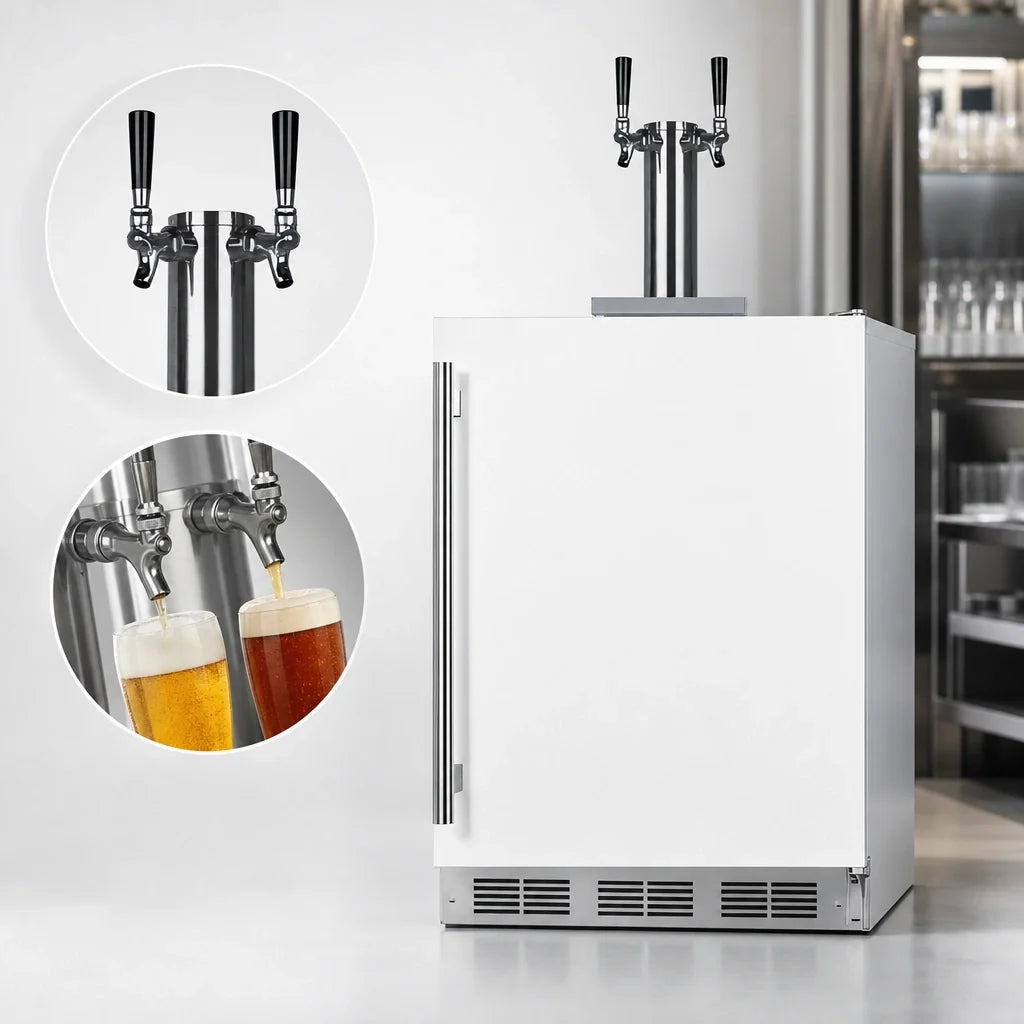 Summit Commercial Summit Appliance SBC58WHBIADA ADA-Height Dual Tap Beer Dispenser, White, Holds 2 Sixth-Barrel Kegs