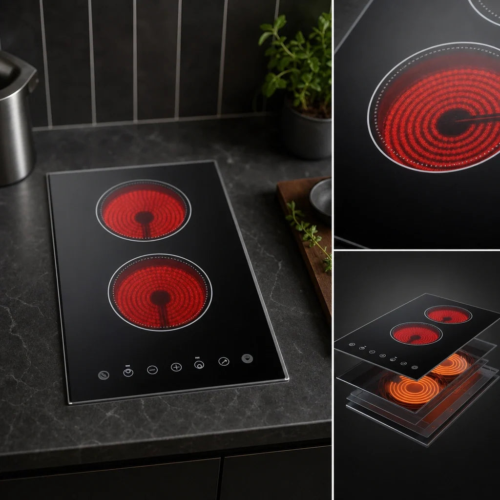 Summit Commercial CR2B15T1B 2-Burner Radiant Electric Built-In Cooktop, 1,200W Burners, Black Ceramic Glass, Digital Touch Controls