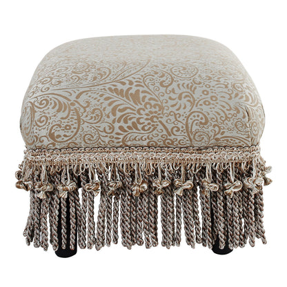 Handcrafted Accent Footstool Ottoman with Solid Wood Frame - Beige or Pearl Silver