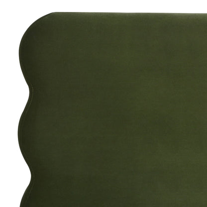 Modern Wavy Headboard Platform Bed with Upholstered Frame - White or Dark Green