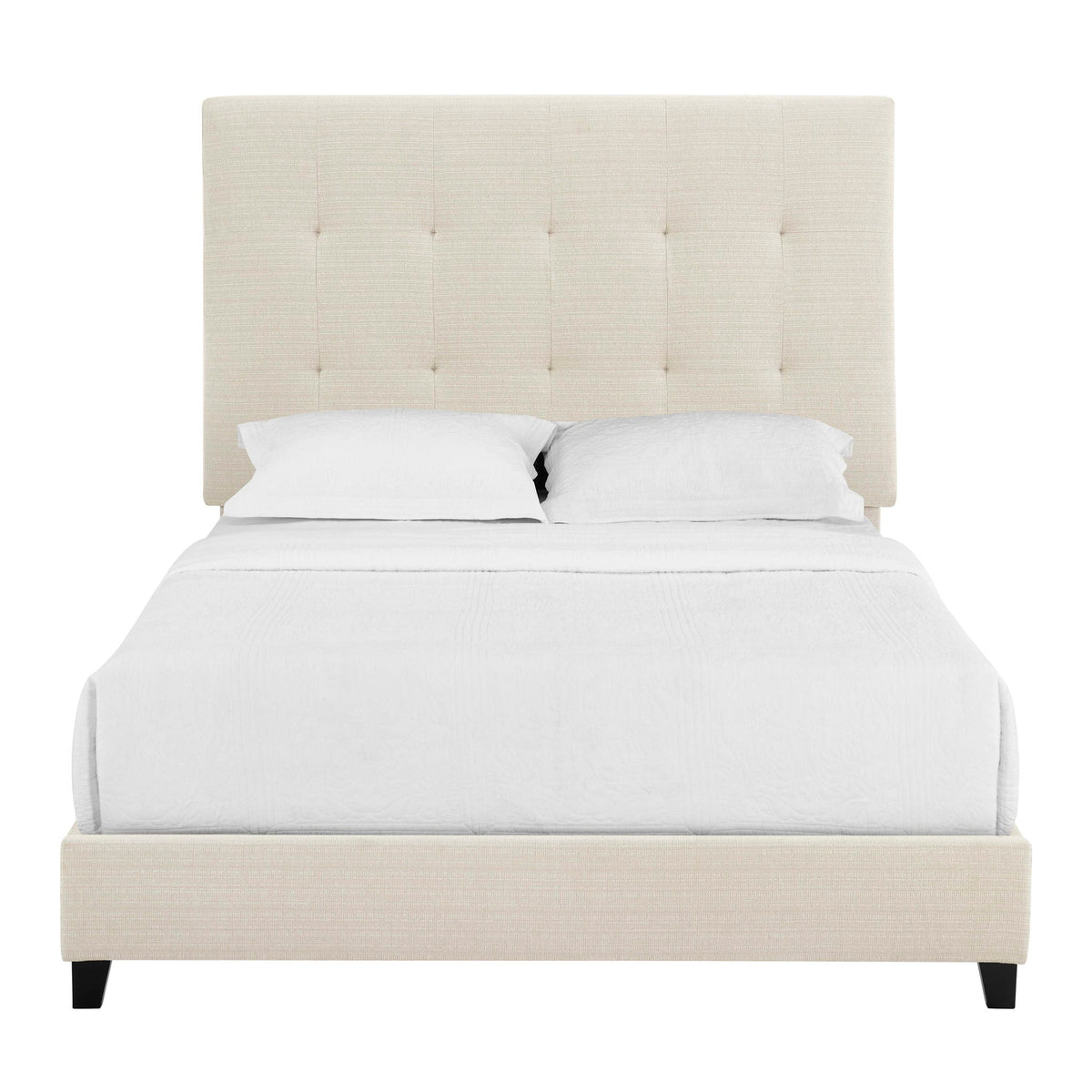 Tufted Upholstered Headboard Platform Bed with Padded Headboard - Queen, Beige or Dark Green