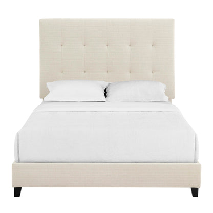 Tufted Upholstered Headboard Platform Bed with Padded Headboard - Queen, Beige or Dark Green