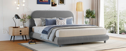 Upholstered Platform Bed with Curve-Shaped Frame - Teddy Fleece - Beige or Dark Gray
