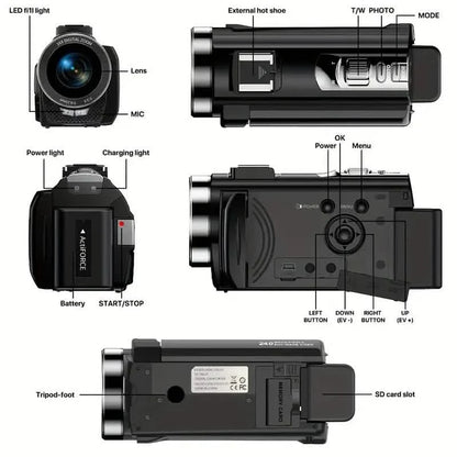 16x Zoom 1080P HD Digital Camera Bundle with 2 Batteries, 32G TF Card, Mic, Hood & Bag