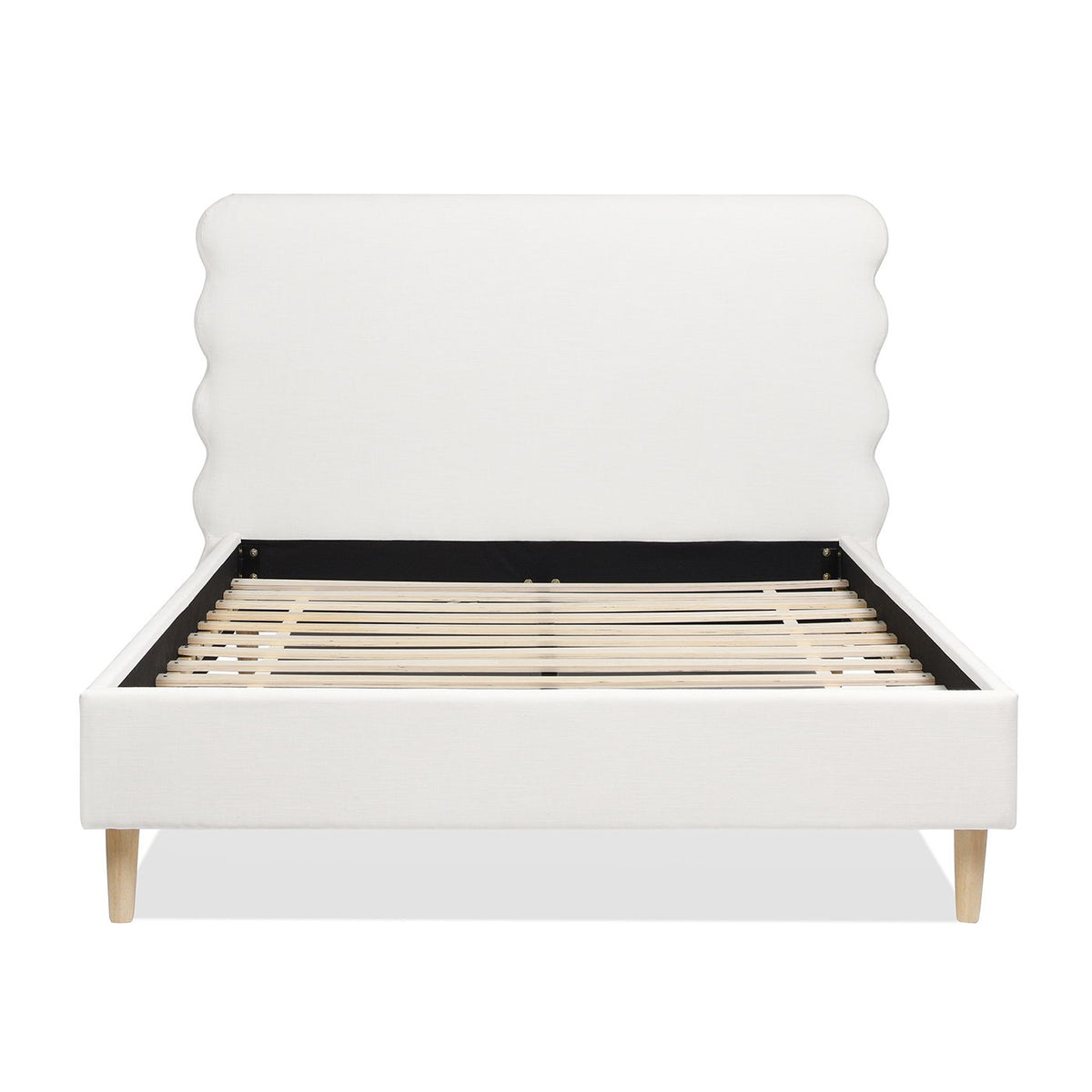 Modern Wavy Headboard Platform Bed with Upholstered Frame - White or Dark Green