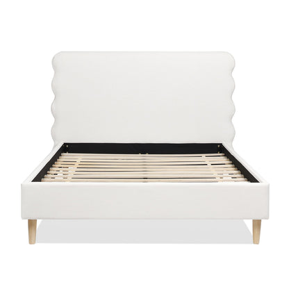 Modern Wavy Headboard Platform Bed with Upholstered Frame - White or Dark Green