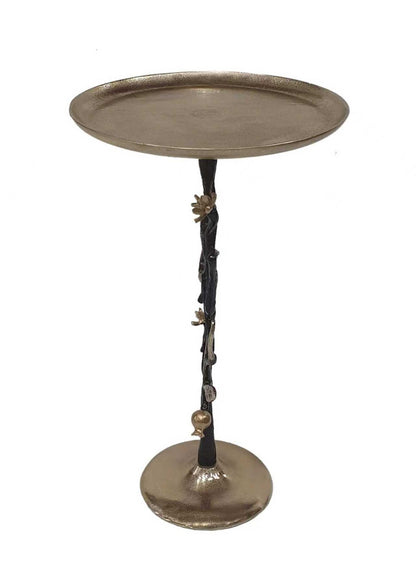 Black and Gold Aluminum Side Table with Pomegranate Design