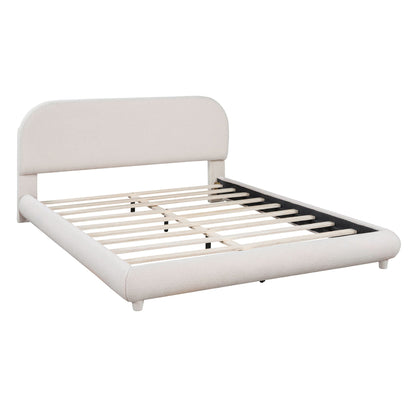 Upholstered Platform Bed with Curve-Shaped Frame - Teddy Fleece - Beige or Dark Gray