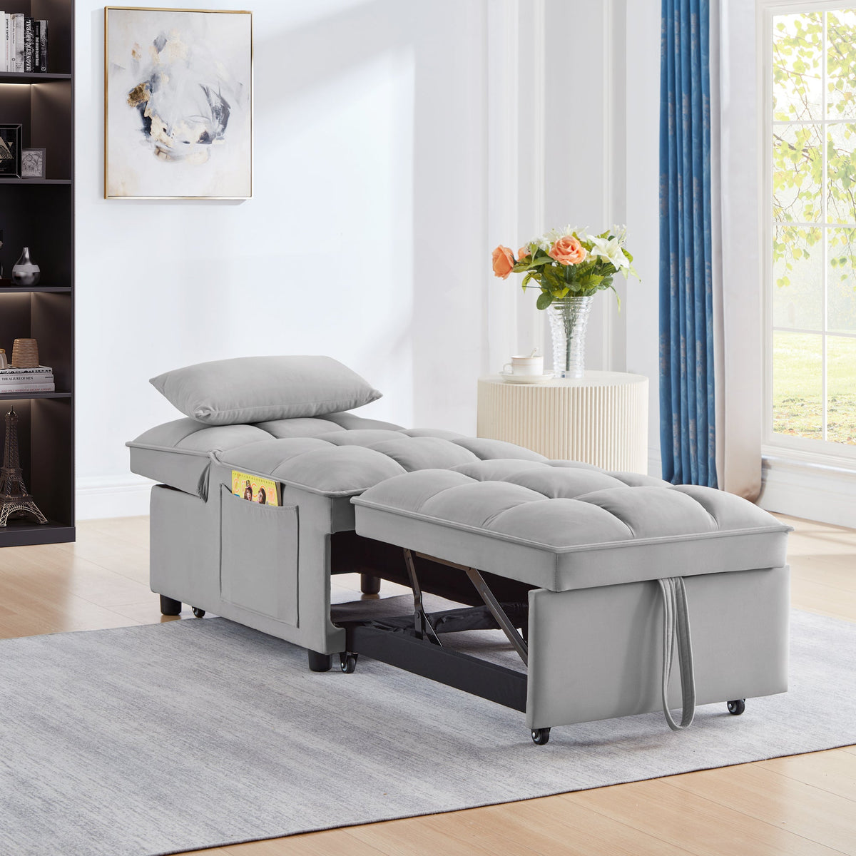 4 in 1 Multi-Function Single Sofa Bed with Adjustable Backrest - Gray