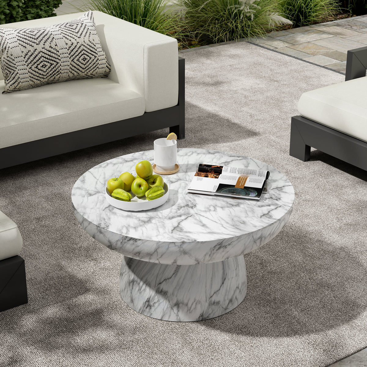 MGO Faux Marble Coffee Table with Handcrafted Finish - White Marble