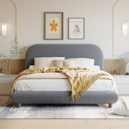 Upholstered Platform Bed with Curve-Shaped Frame - Teddy Fleece - Beige or Dark Gray