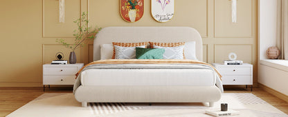 Upholstered Platform Bed with Curve-Shaped Frame - Teddy Fleece - Beige or Dark Gray