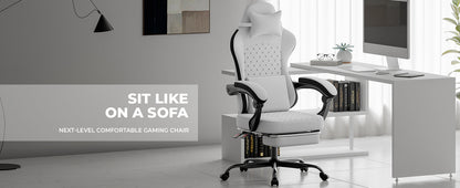 Gaming Chair with Massage and Ergonomic Design - White/Black