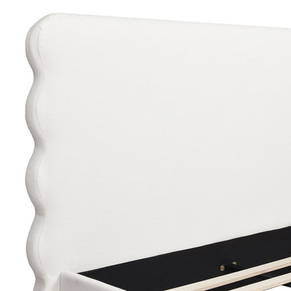 Modern Wavy Headboard Platform Bed with Upholstered Frame - White or Dark Green