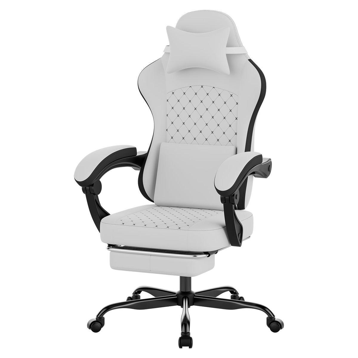 Gaming Chair with Massage and Ergonomic Design - White/Black
