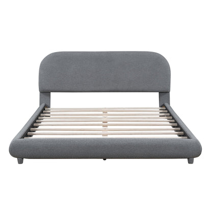 Upholstered Platform Bed with Curve-Shaped Frame - Teddy Fleece - Beige or Dark Gray
