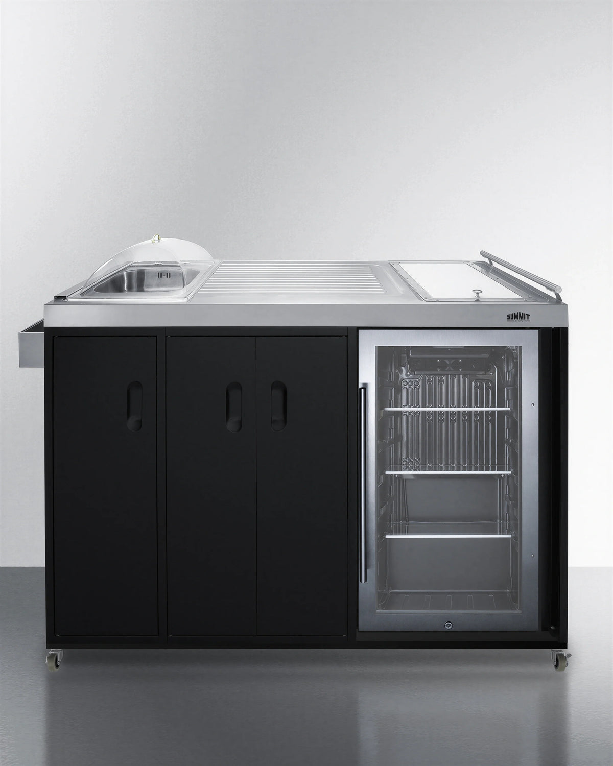 Summit Commercial Summit Appliance CARTOS54LG Portable Outdoor Kitchenette with Glass Door Refrigerator, Sink & Stainless Steel Countertop