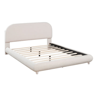 Upholstered Platform Bed with Curve-Shaped Frame - Teddy Fleece - Beige or Dark Gray