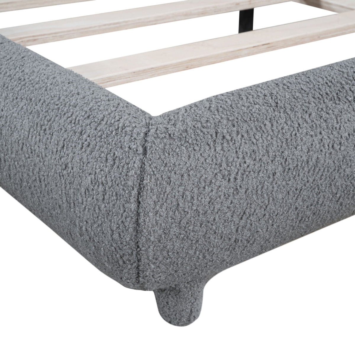 Upholstered Platform Bed with Curve-Shaped Frame - Teddy Fleece - Beige or Dark Gray