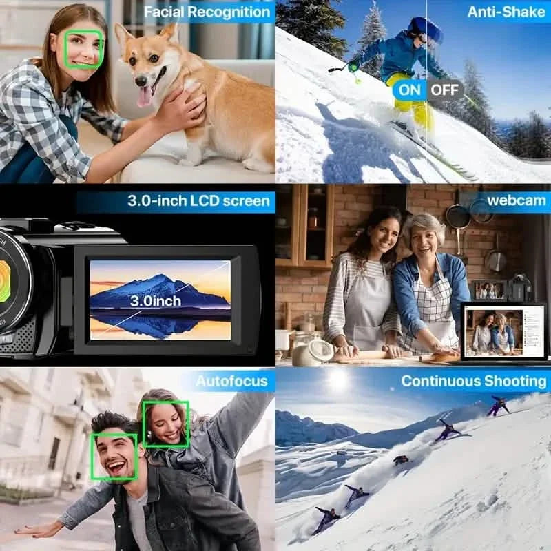 16x Zoom 1080P HD Digital Camera Bundle with 2 Batteries, 32G TF Card, Mic, Hood & Bag