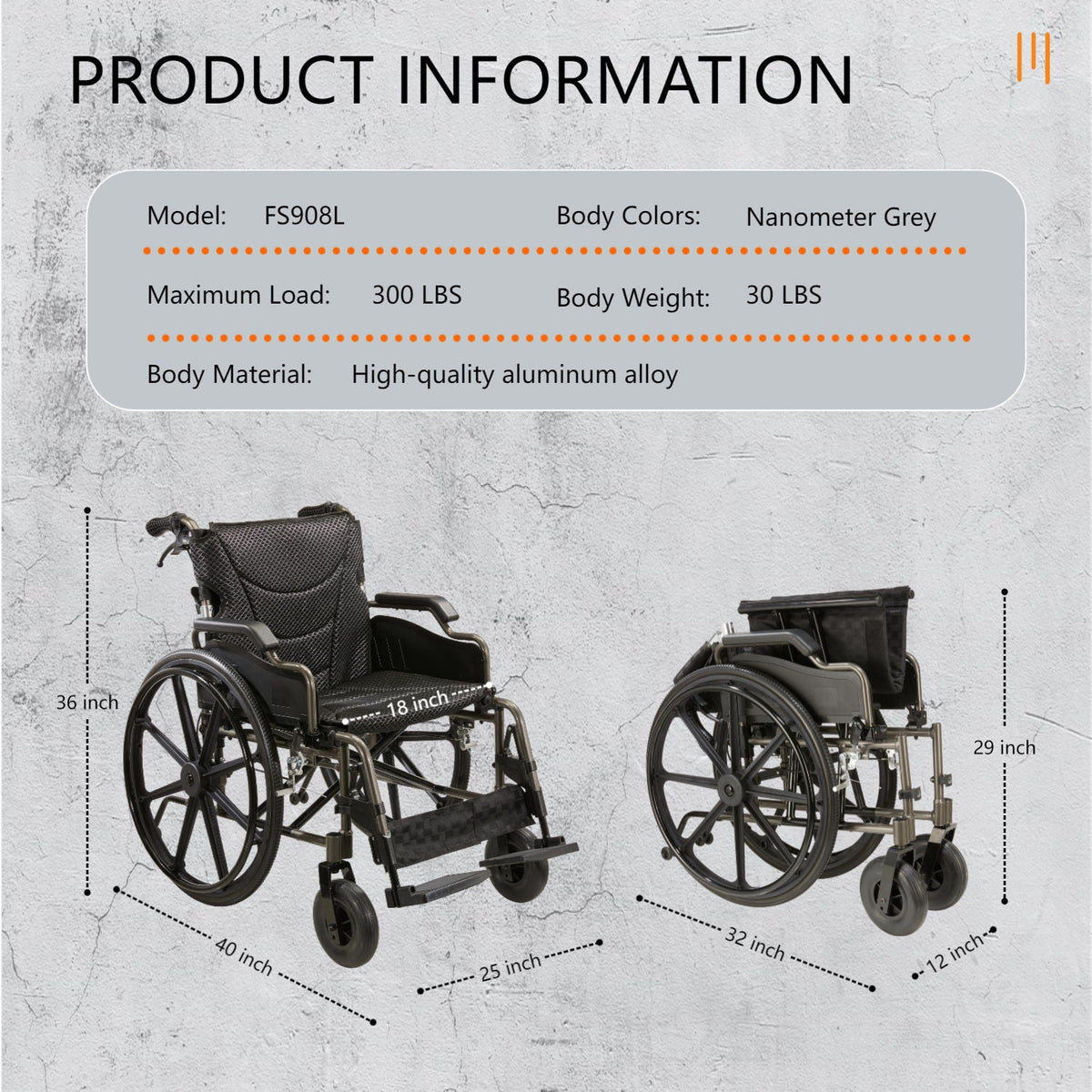 Lightweight Foldable Nursing Wheelchair with 300 lbs Capacity - Gray