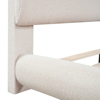 Upholstered Platform Bed with Curve-Shaped Frame - Teddy Fleece - Beige or Dark Gray