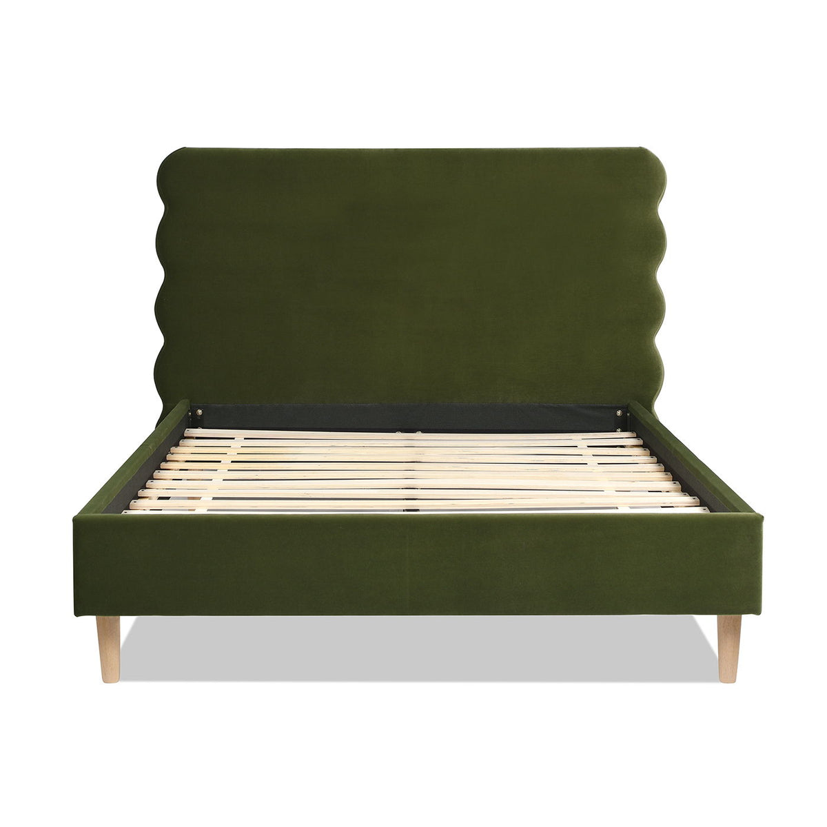 Modern Wavy Headboard Platform Bed with Upholstered Frame - White or Dark Green