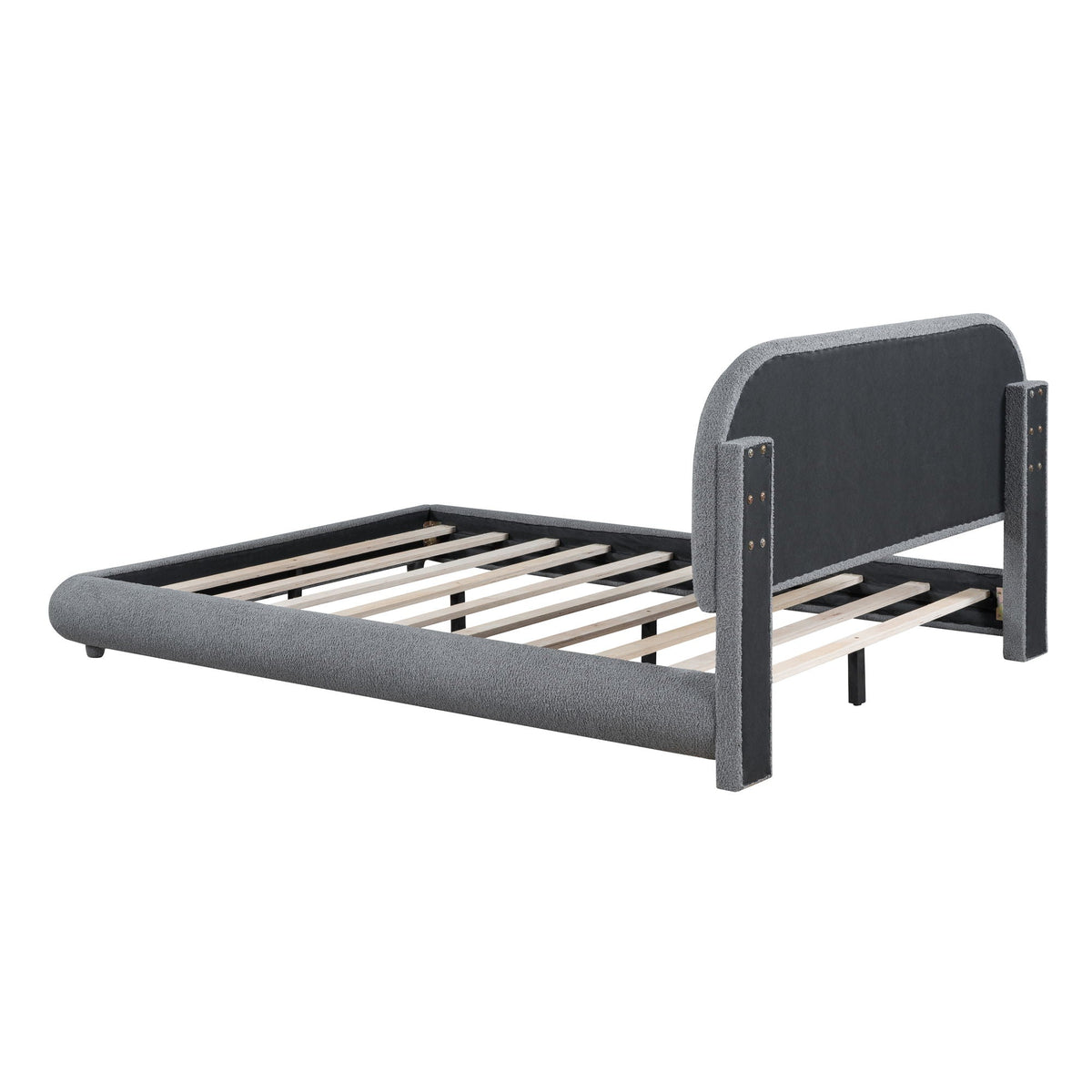 Upholstered Platform Bed with Curve-Shaped Frame - Teddy Fleece - Beige or Dark Gray
