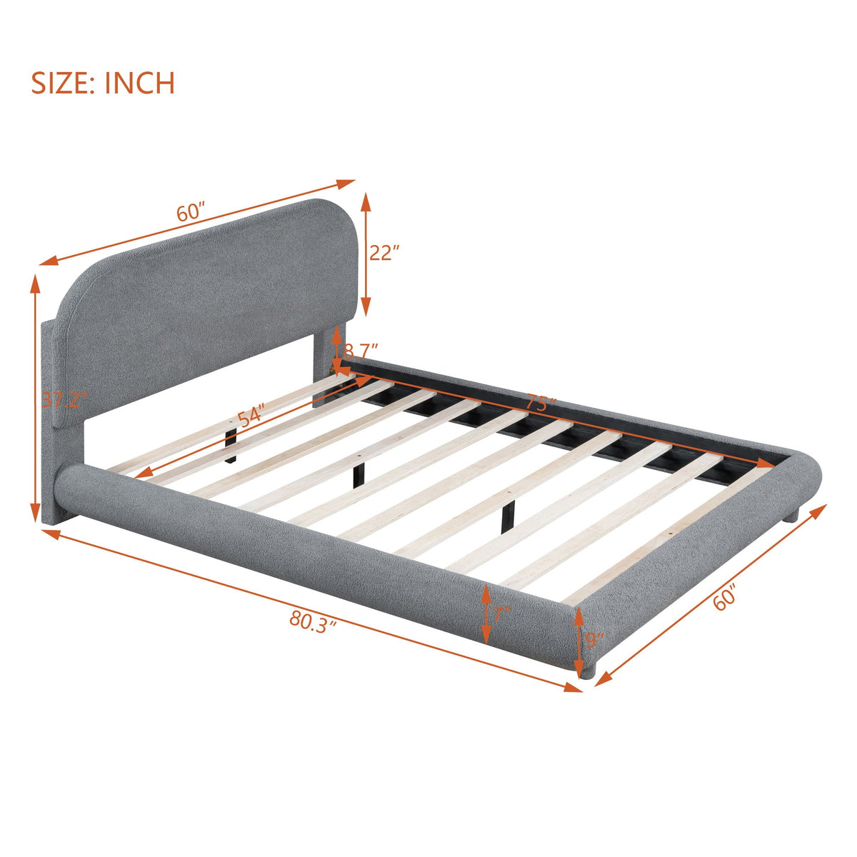 Upholstered Platform Bed with Curve-Shaped Frame - Teddy Fleece - Beige or Dark Gray