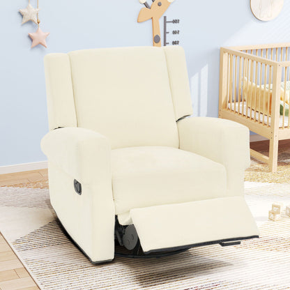 Manual Recliner Chair with Swivel Rocker and Dual Recline - White or Light Brown