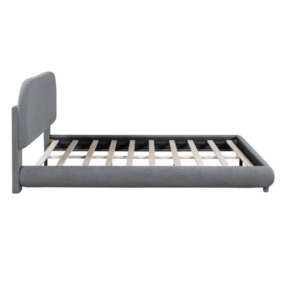 Upholstered Platform Bed with Curve-Shaped Frame - Teddy Fleece - Beige or Dark Gray