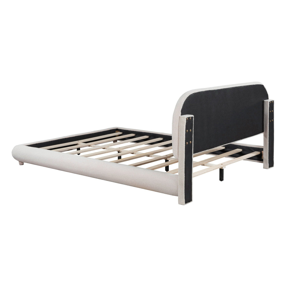 Upholstered Platform Bed with Curve-Shaped Frame - Teddy Fleece - Beige or Dark Gray