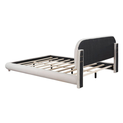 Upholstered Platform Bed with Curve-Shaped Frame - Teddy Fleece - Beige or Dark Gray