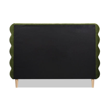 Modern Wavy Headboard Platform Bed with Upholstered Frame - White or Dark Green