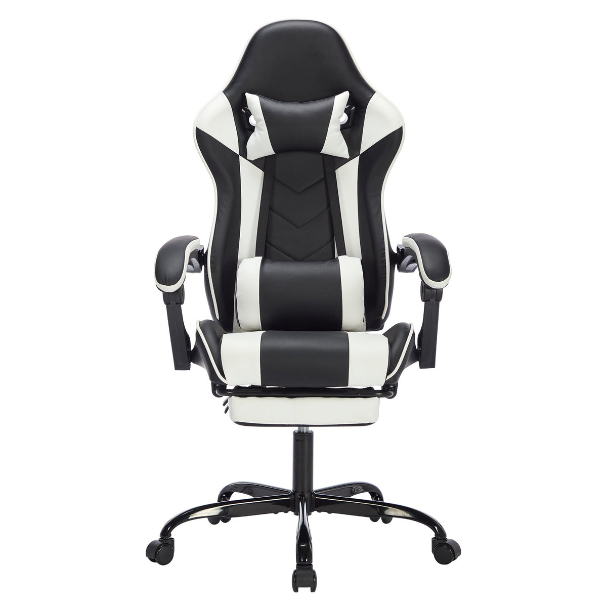 Ergonomic Gaming Chair with Footrest and Massage Lumbar Pillow – Black White / Black+Orange