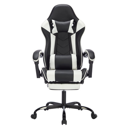 Ergonomic Gaming Chair with Footrest and Massage Lumbar Pillow – Black White / Black+Orange