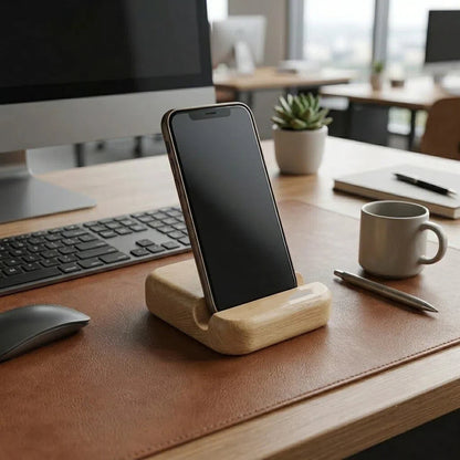 Personalized Wooden Phone Stand – Custom Logo or Text Desk Holder