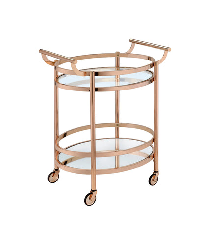 Lakelyn Clear Glass & Rose Gold Finish Serving Cart with 2 Shelves