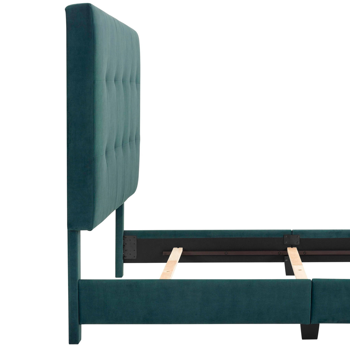 Tufted Upholstered Headboard Platform Bed with Padded Headboard - Queen, Beige or Dark Green