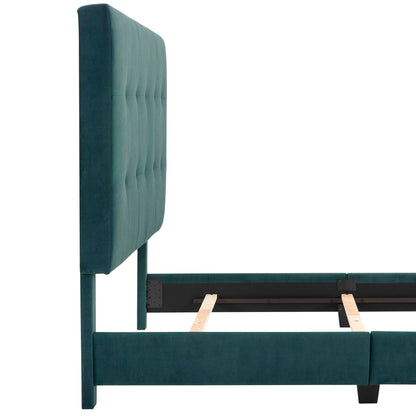 Tufted Upholstered Headboard Platform Bed with Padded Headboard - Queen, Beige or Dark Green