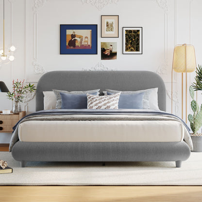 Upholstered Platform Bed with Curve-Shaped Frame - Teddy Fleece - Beige or Dark Gray